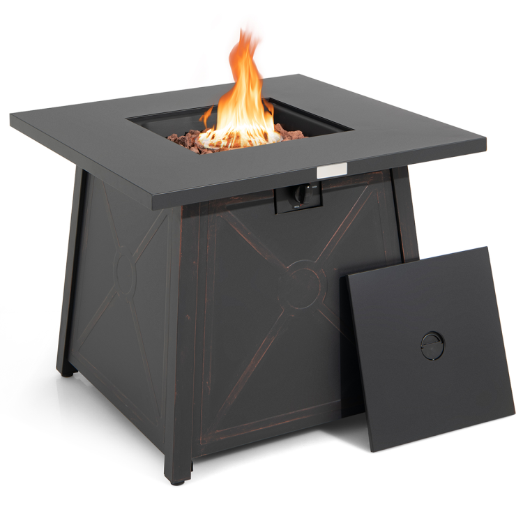 Square Propane, Black, Gas Fire Pit Table, 50,000 BTU, Steel Frame (30" x 30" x 25")