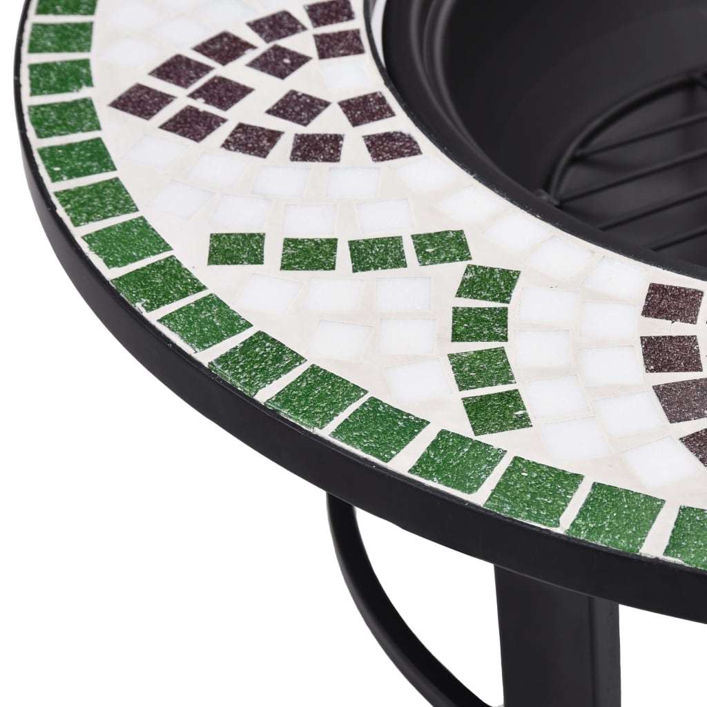 26.8" Green Mosaic Round Fire Pit Table with Ceramic Top, Steel Bowl