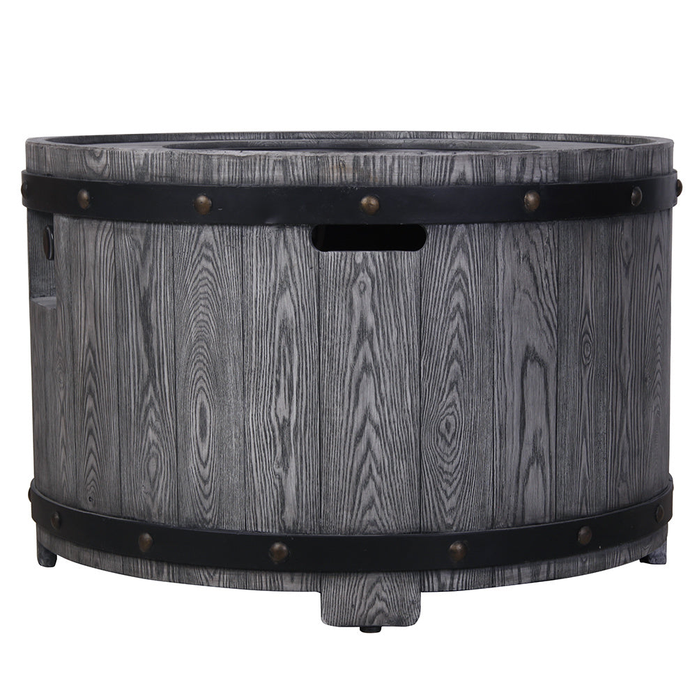 36" Wood Grain Gas Round Fire Pit Table, 50,000 BTU, Antique Black, Ready to Use