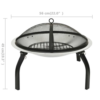 22" 2-in-1 Cooking Fire Pit with Mesh Cover & Grill, Silver