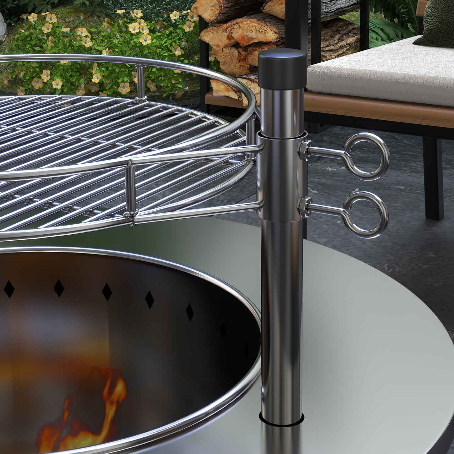 2-in-1 Smokeless Fire Pit & BBQ Grill, 25" Portable Firepit (25" Dia x 15.7" H), Silver