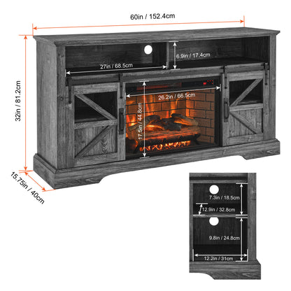 60" Electric Fireplace Entertainment Center With Door Sensor-Dark Rustic Oak