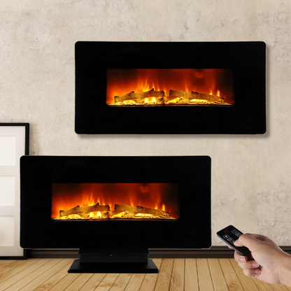 36" Curved Front Electric Fireplace, Freestanding or Wall Mounted with Adjustable Flame Color & Remote Control