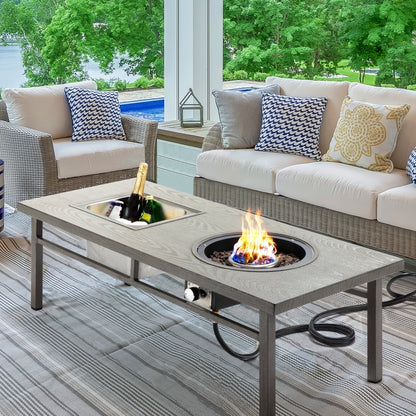 Aluminum Outdoor Coffee Dining Fire Pit Table, Gray (47.3" x 20.5" x 15.8")