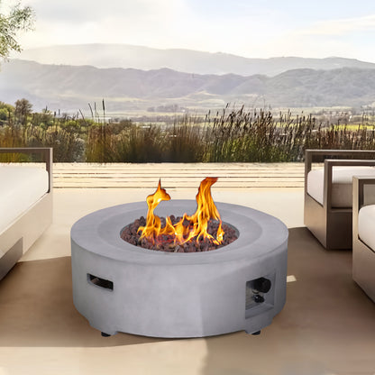 30" Round Gray Faux Concrete Fire Pit with Electronic Ignition, 40,000 BTU