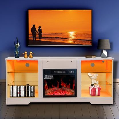 58" Electric Fireplace Center With 18 Inch Electric Fireplace Heater for TVs up to 62 inches, White