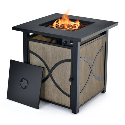 Square Coffee Fire Pit Table, 40000 BTU, Propane with Lid and Fire Glass (25" x 25" x 25")