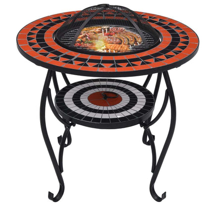 26.8" Terracotta & White Steel, Round Fire Pit Table with Ceramic Top, Mesh Cover