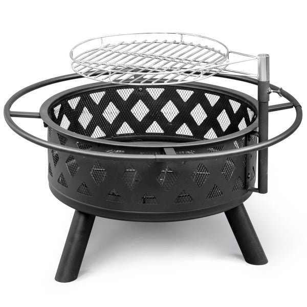 30" Outdoor Metal Cooking Fire Pit with 360° Swivel Grill, Black