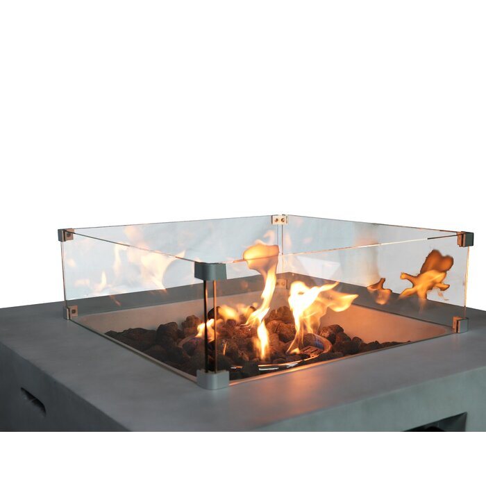 32" Concrete, Glass Propane, Natural Gas Fire Pit Table (32" W x 32" D x 24" H)