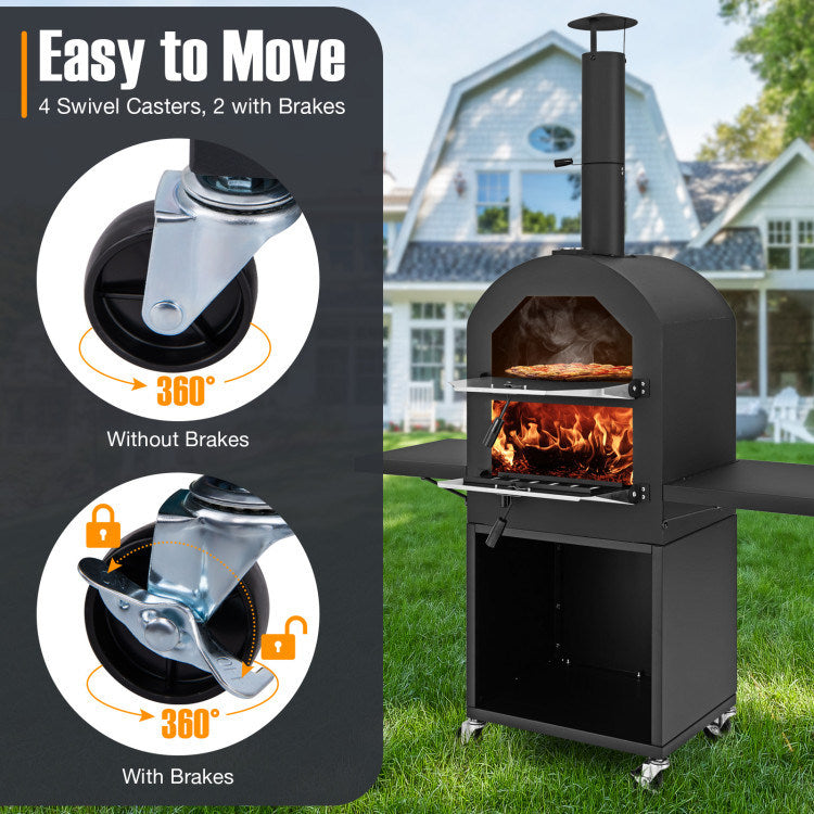 Outdoor Pizza Oven with Cover, Grill Racks, Thermometer (45.5" x 17.5" x 67")