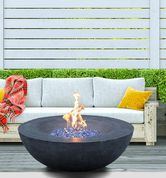 42" Modern Black & Gray Concrete Fire Pit Bowl with Adjustable Feet and Fabric Cover