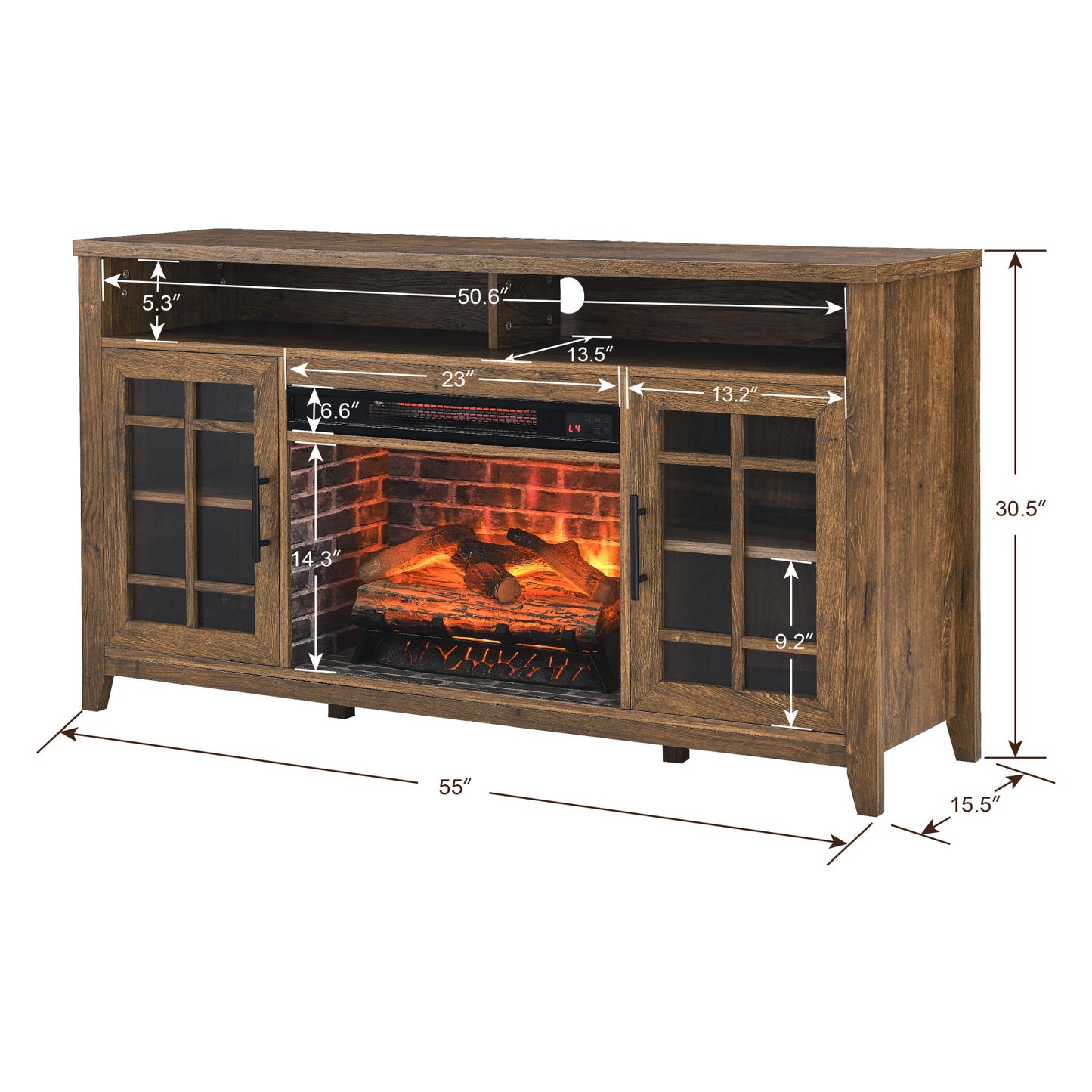 55" TV Media Stand with Electric Fireplace, Reclaimed Barnwood Color