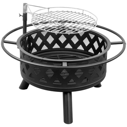 30" Outdoor Metal Cooking Fire Pit with 360° Swivel Grill, Black