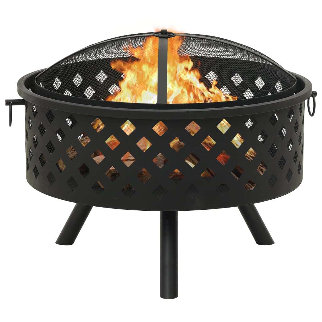 26.8" Decorative XXL Steel Fire Pit with Poker (26.8" x 26.8" x 20.5"), Black