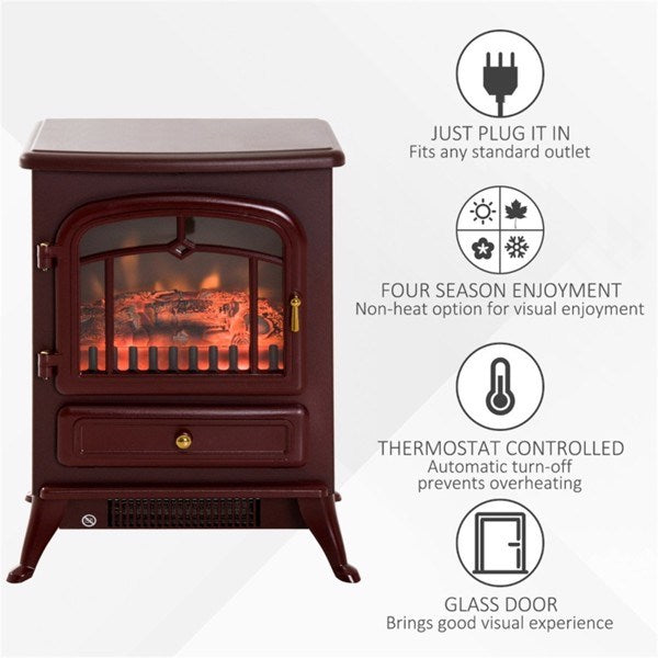 22" Red Electric Fireplace Heater with Realistic 3D Flame