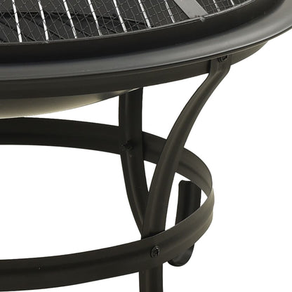 22" 2-in-1 Cooking Fire Pit with Mesh Cover & Grill, Black