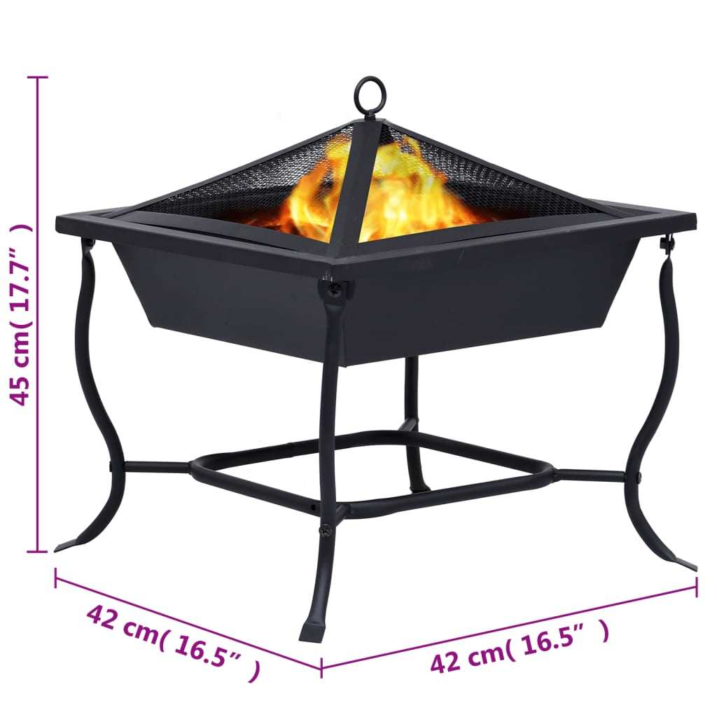 16.5" Steel Fire Pit with Handle Bar (16.5" x 16.5" x 17.7"), Black