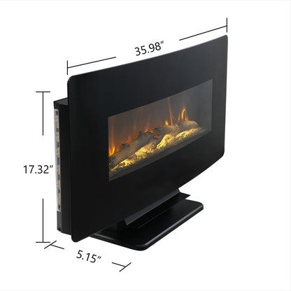 36" Curved Front Electric Fireplace, Freestanding or Wall Mounted with Adjustable Flame Color & Remote Control