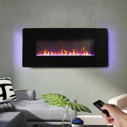 36" Curved Front Electric Fireplace, Freestanding or Wall Mounted with Adjustable Flame Color & Remote Control