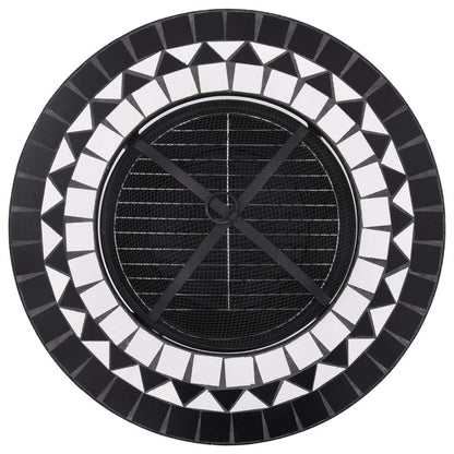 26.8" Black and White Round Mosaic Fire Pit Table with Ceramic Top, Steel Bowl