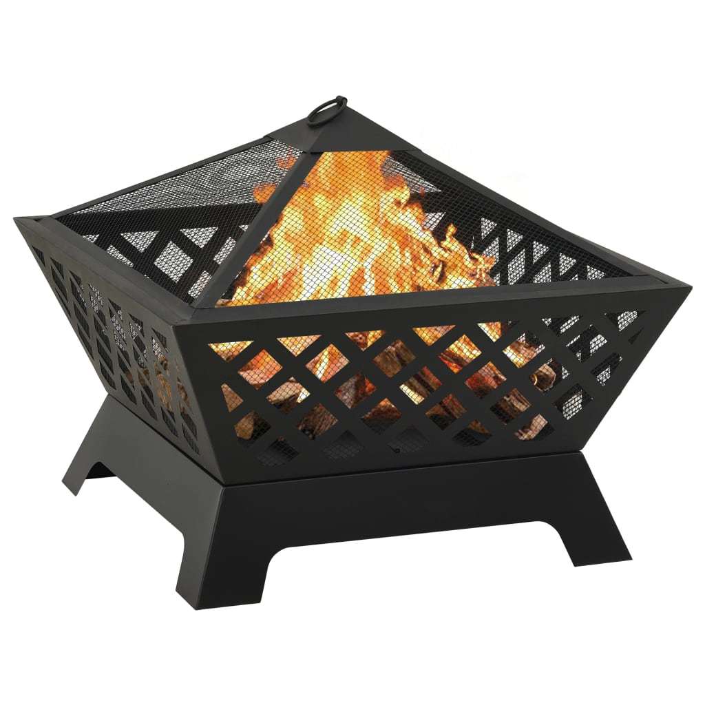 25.2" XXL Steel Fire Pit with Poker, (25.2" x 25.2" x 20.9"), Black