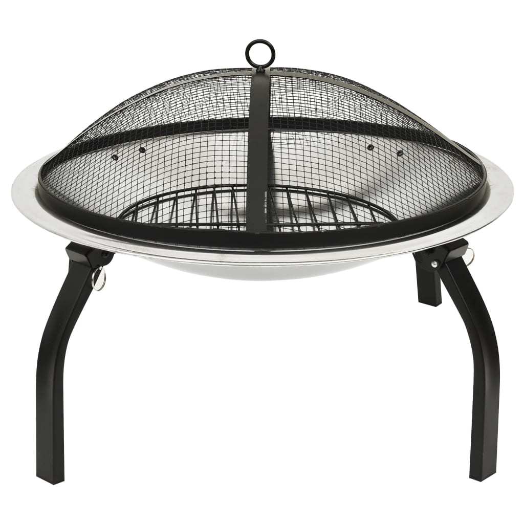 22" 2-in-1 Cooking Fire Pit with Mesh Cover & Grill, Silver