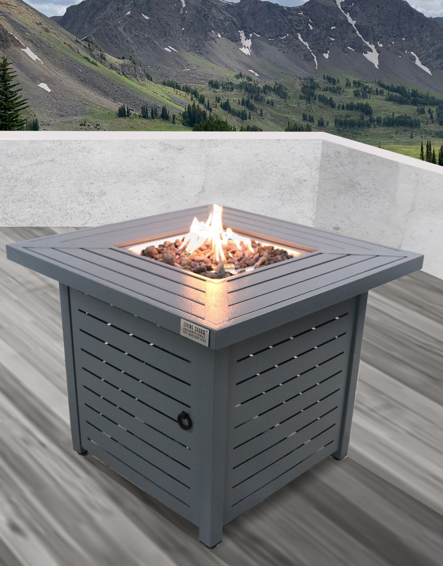 Steel Propane/Natural Gas Gray Square Fire Pit Table (30" W x 30" D x 25" H )