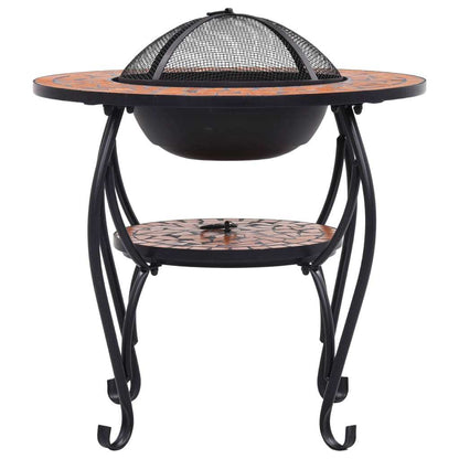 26.8" Light Terracotta Mosaic Round Fire Pit Table with Ceramic Top, Steel Bowl