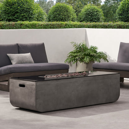 Rectangle Concrete Fire Pit Table, 50,000 BTU, Light Gray and Black (56" W x 20" H x 15" D)