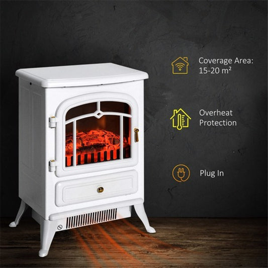 22" White Electric Fireplace Heater with Realistic 3D Flame