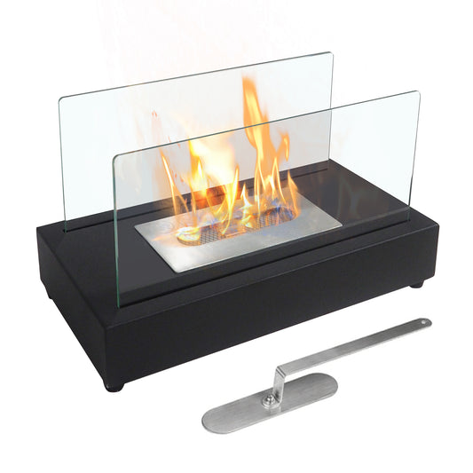 Tabletop Rectangle Fire Pit, Portable Bio Ethanol Fireplace, Smokeless (13.98" x 7.1" x 8"), Black