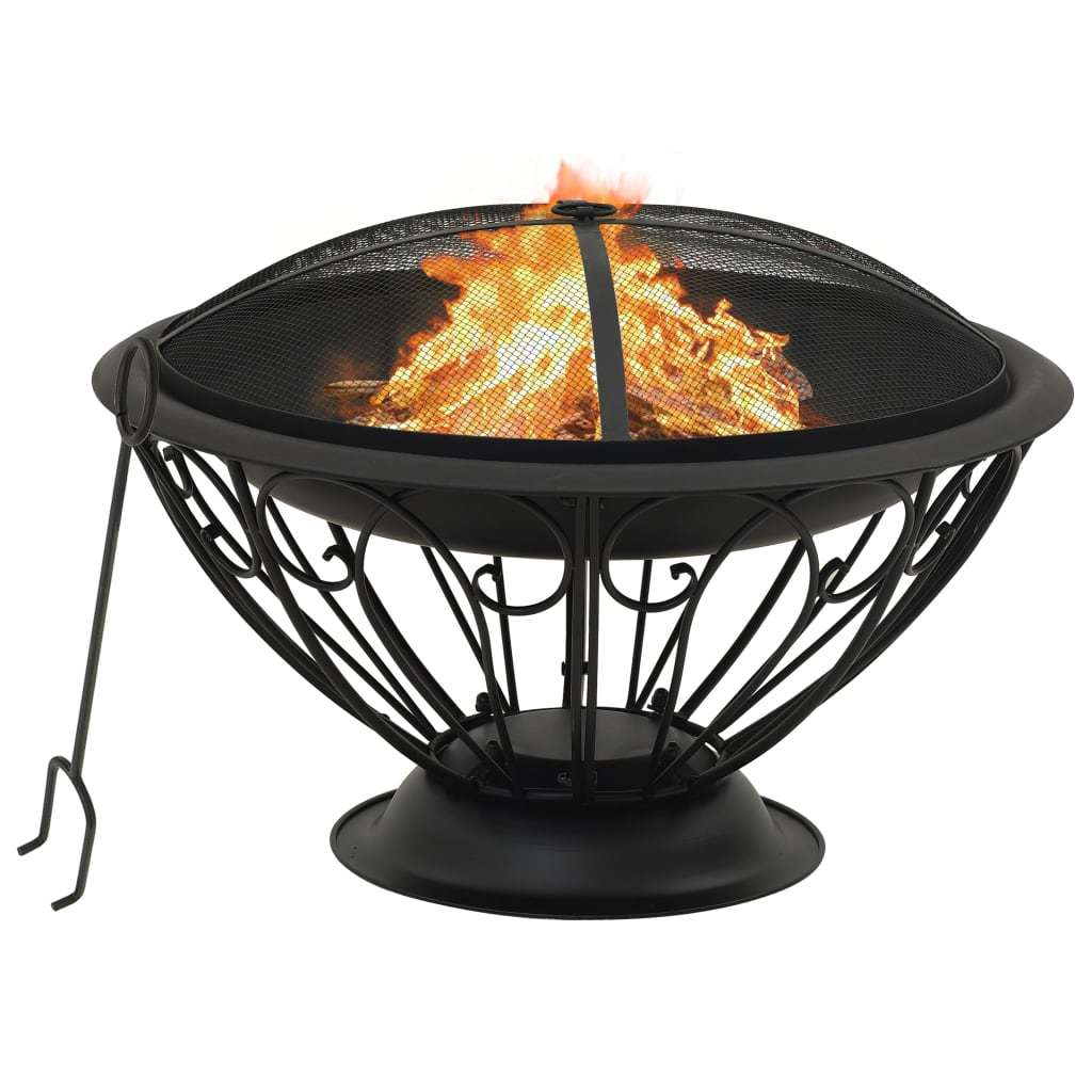 29.5 Classic Design Steel Fire Pit with Poker, (29.5" x 29.5" x 20.1"), Black