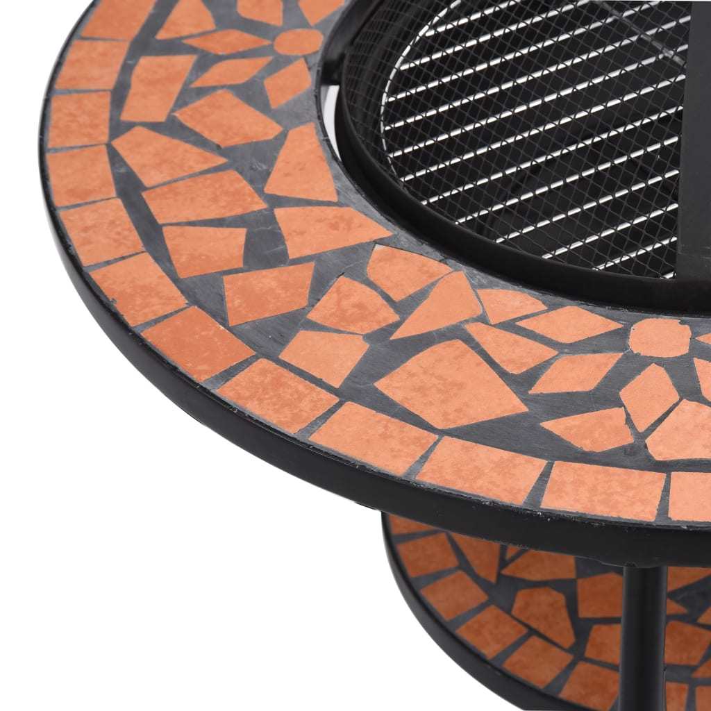 26.8" Light Terracotta Mosaic Round Fire Pit Table with Ceramic Top, Steel Bowl