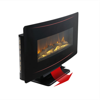 36" Curved Front Electric Fireplace, Freestanding or Wall Mounted with Adjustable Flame Color & Remote Control