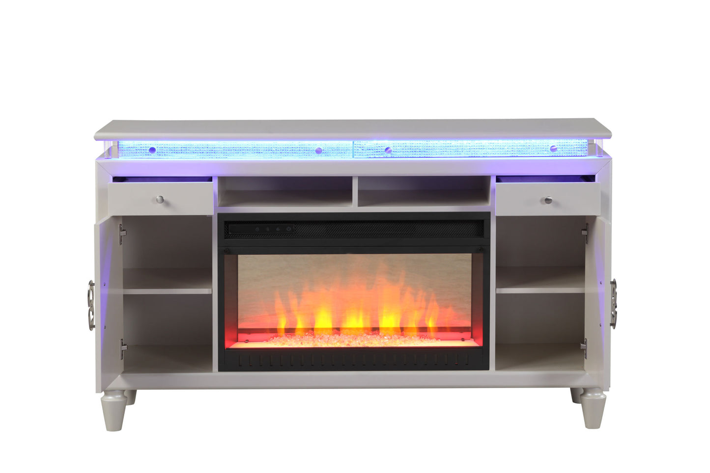 60" Perla Electric Fireplace Center in Milky White