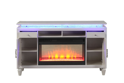 60" Perla Electric Fireplace Center in Milky White