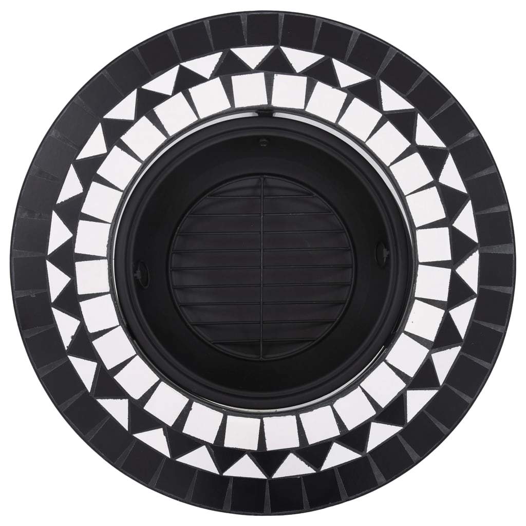 26.8" Black and White Mosaic Fire Pit with Ceramic Top, Steel Bowl