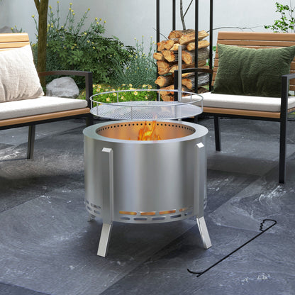 2-in-1 Smokeless Fire Pit and BBQ Grill (19" Dia x 16.5" H), Silver