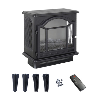 18" 3D Flame Electric Infrared Quartz Fireplace Stove with Remote Control, Antique Black