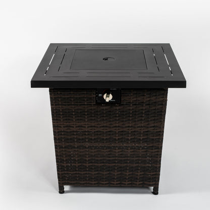 Stylish, Brown Wicker Square Fire Pit Table, 40,000 BTU, Black/Brown (28" x 28" x 24.8")