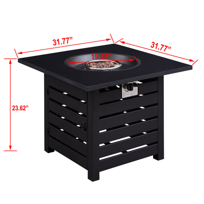 Outdoor Black Square Fire Pit With Table Top, 40000 BTU, for Deck Garden Backyard (31.75'' W x 31.75" D x 23.8'' x H)