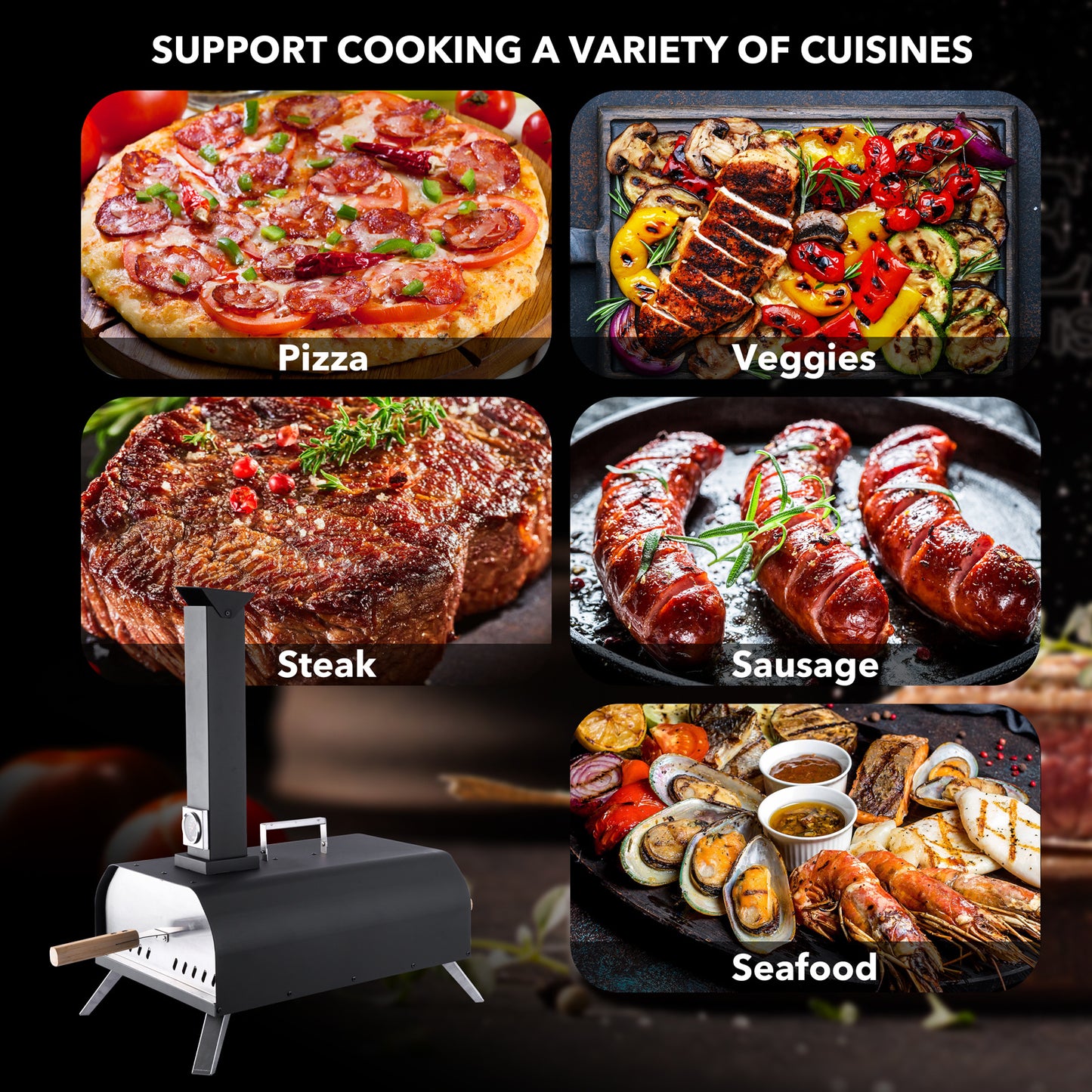 Portable Outdoor Pizza Oven with 13" Stone, Wood Pellet Fuel (14" x 19" x 27")