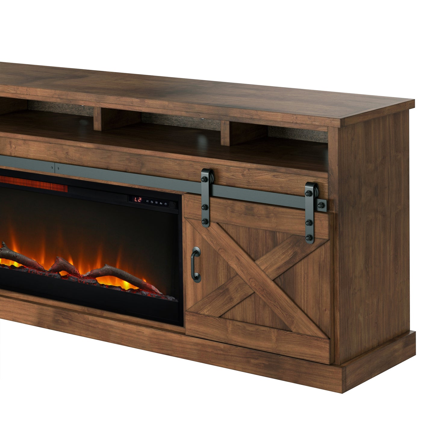 93" Farmhouse Electric Fireplace Center for TVs up to 100 inches, Minimal Assembly, Aged Whiskey Finish