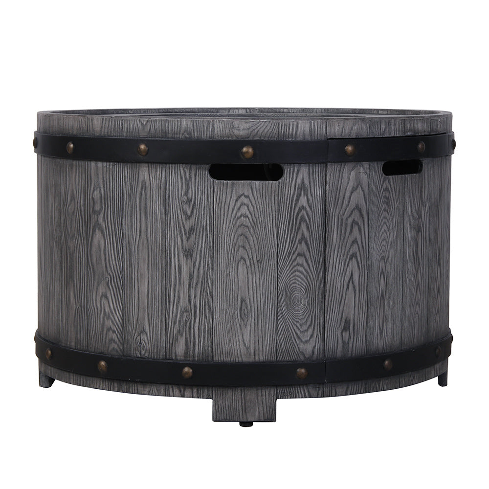 36" Wood Grain Gas Round Fire Pit Table, 50,000 BTU, Antique Black, Ready to Use