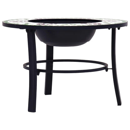 26.8" Green Mosaic Round Fire Pit Table with Ceramic Top, Steel Bowl