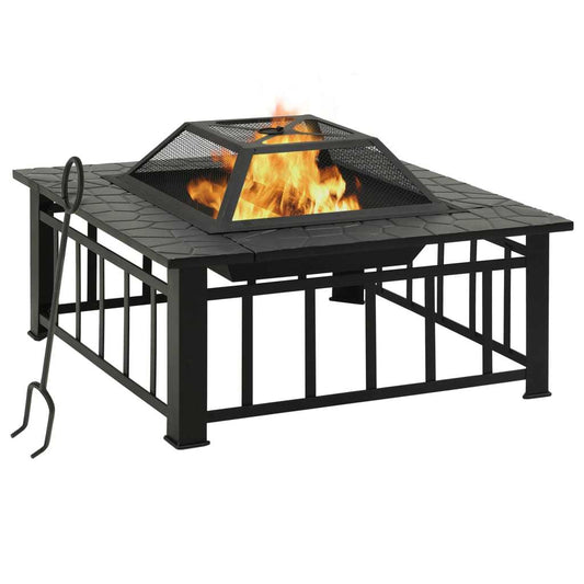 31.9" Garden Steel Fire Pit with Poker 31.9"x31.9"x18.5" XXL, Black