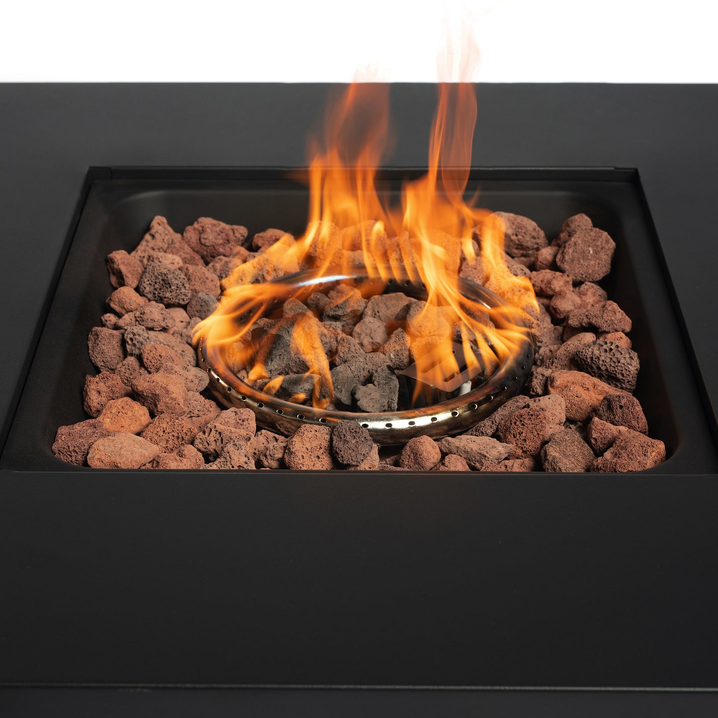 Square Propane Fire Pit Table with Textilene Side Panel, Steel Lid and Rocks, 40,000 BTU (28" x 28" x 24.8")