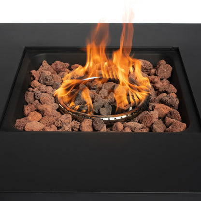 Square Propane Fire Pit Table with Textilene Side Panel, Steel Lid and Rocks, 40,000 BTU (28" x 28" x 24.8")