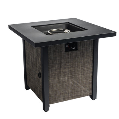 Square Propane Fire Pit Table with Textilene Side Panel, Steel Lid and Rocks, 40,000 BTU (28" x 28" x 24.8")